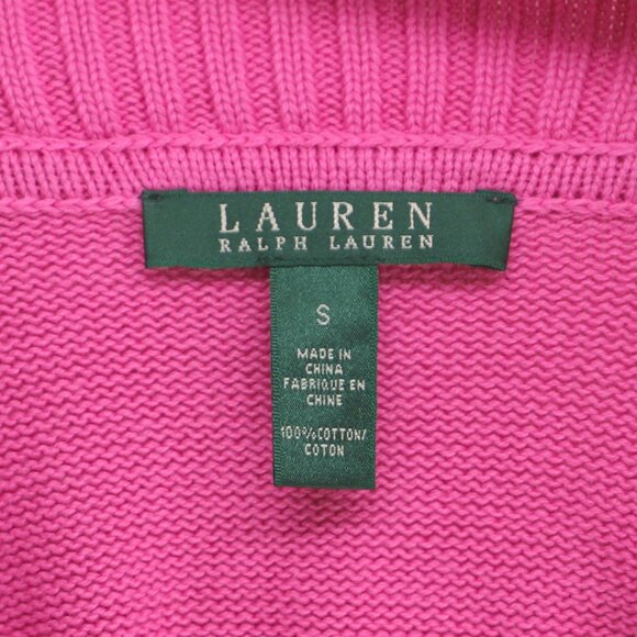 LAUREN RALPH LAUREN Shawl Collar Cardigan Sweater Pink Gold Buttons Size S - Picture 8 of 8